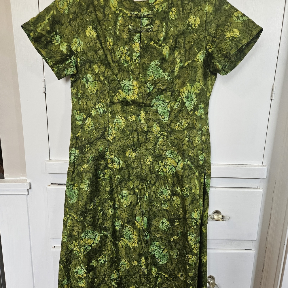 Vintage 60s Margery Zee Green Scoop Neck A-line Midi Dress for Work